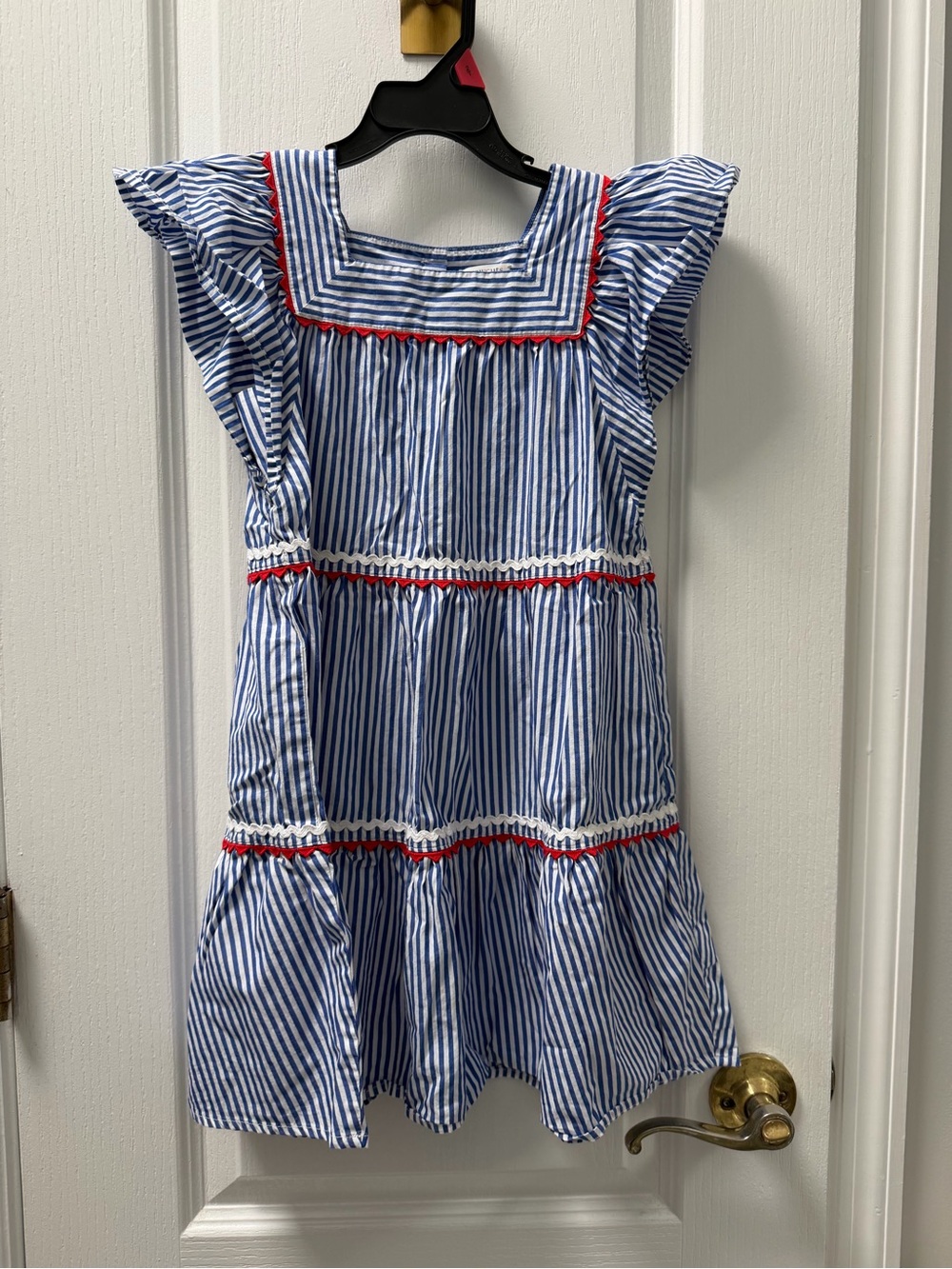 Crewcuts Blue and White Striped Dress with Red Trim